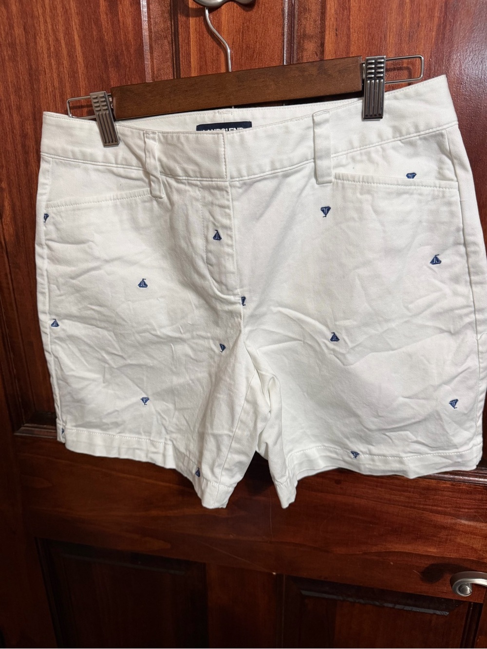 Lands' End White Shorts with Blue Sailboat Embroidery